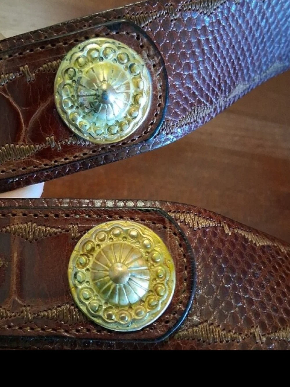 VTG Doppia Vita Western Leather Brown Stitch 80s MCM Italy Buckle 80/30